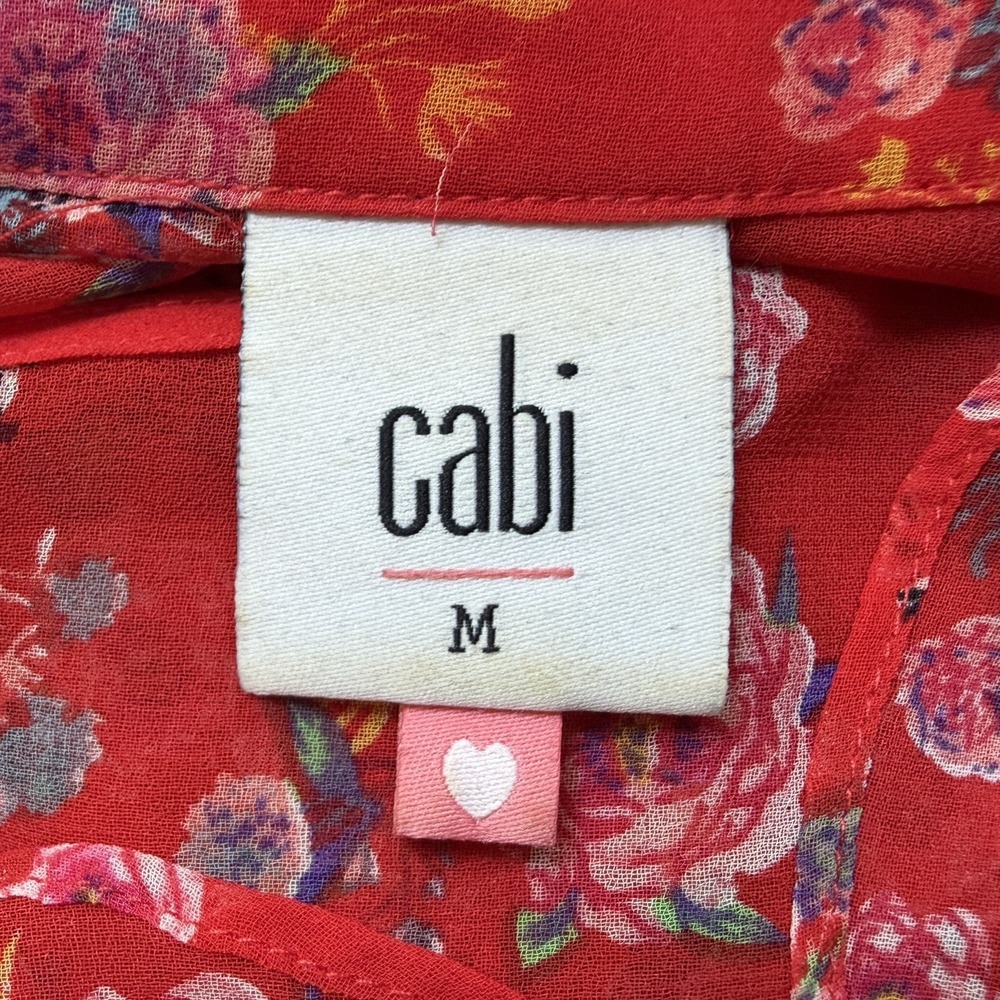 CABI Crush Floral Chiffon Shirt Women M Red Sheer Ruffle V Neck Sleeveless Top - Picture 5 of 11